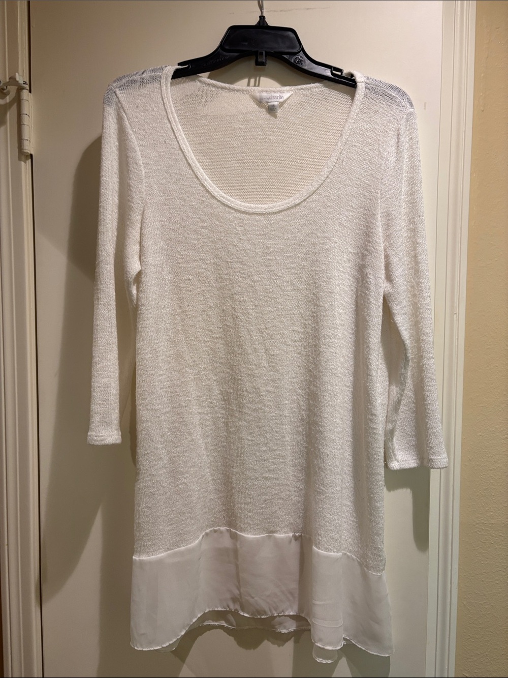 Charming Charlie Ivory Scoop-Neck Lightweight Knit Tunic with Sheer Hem